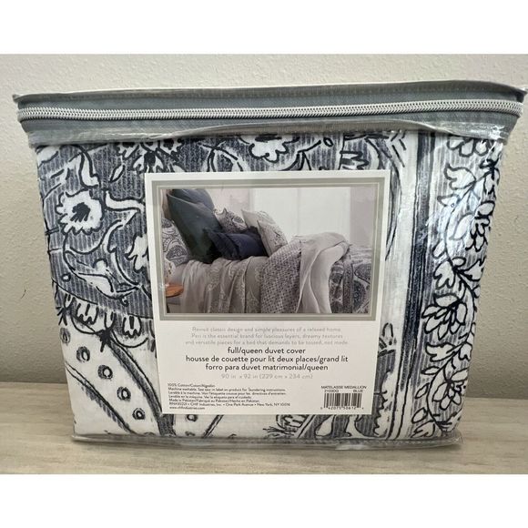 Peri Home Matelasse Medallion Full/Queen Duvet Cover Sham set Dk Blue White - Picture 10 of 12